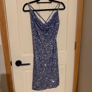 Sequin Cowl Neck Midi Dress